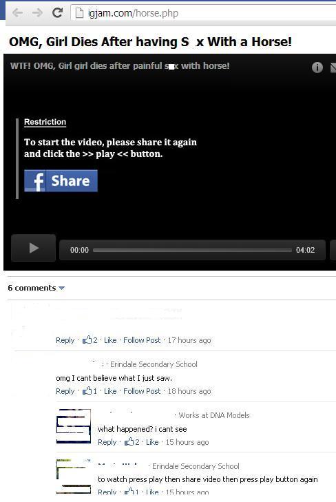 Website igjam.com: OMG, Girl Dies After having S*x With a Horse!