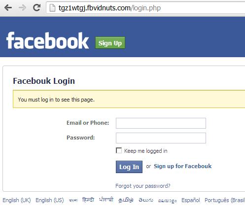 Phishing Facebook Website hxxp://www.fbvidnuts.com