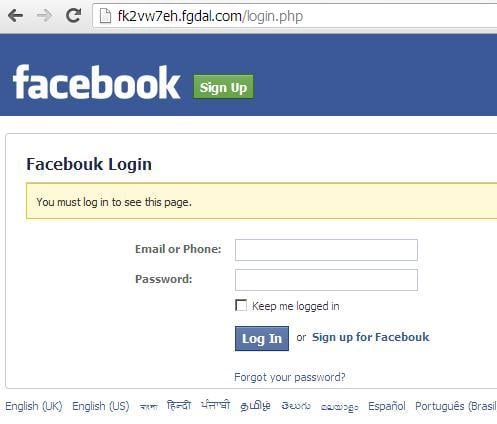 Phishing Facebook Website: www.fgdal.com