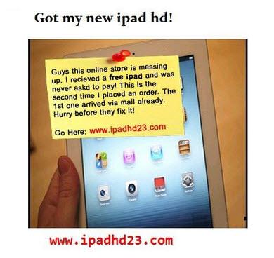 Facebook spam: "Got My New iPad hd!"