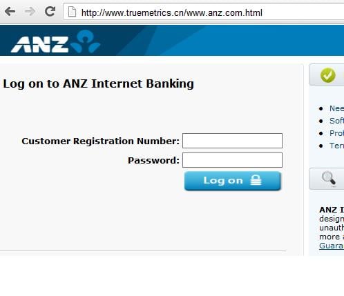 ANZ Phishing website hxxp://www.truemetrics.cn/www.anz.com.html