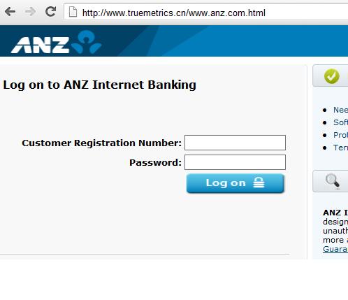 ANZ Phishing website hxxp://www.truemetrics.cn/www.anz.com.html