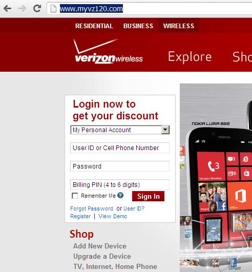 Phishing website www.myvz120.com