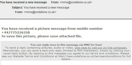 Fake Vodafone or Telstra MMS Email with Malware Attached