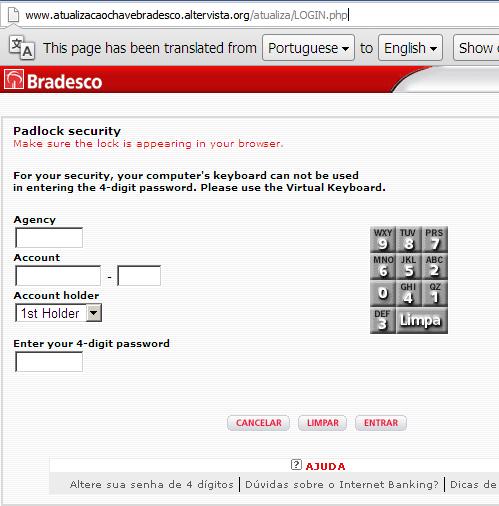 phishing or fake Banco Bradesco website