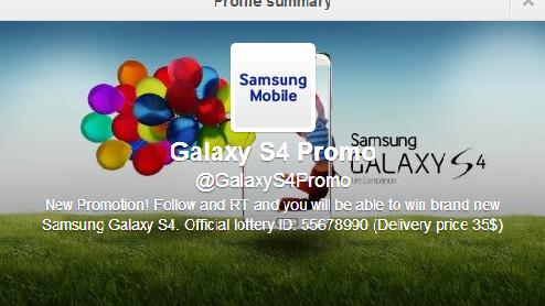 Twiiter Galaxy S4 Promo Scam