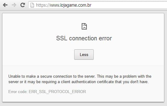 www.lojagame.com.br no SSL connection or secure connection