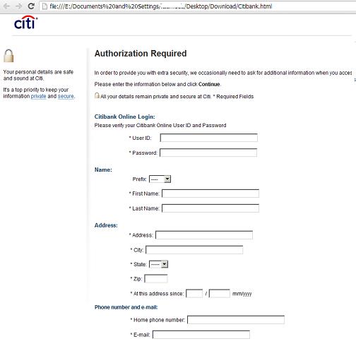 Citibank Phishing or Fake form