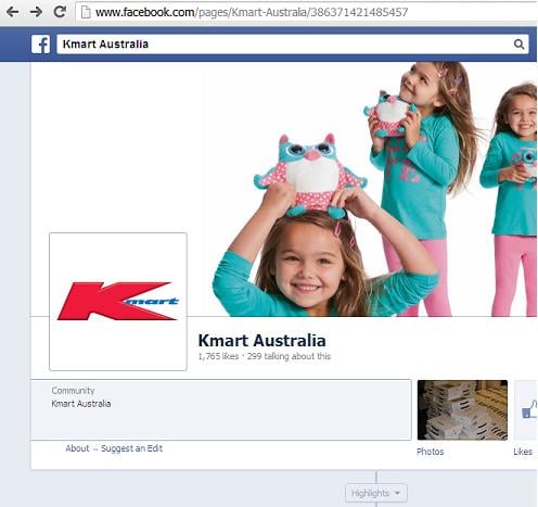 Fake  Australia Kmart Facebook page