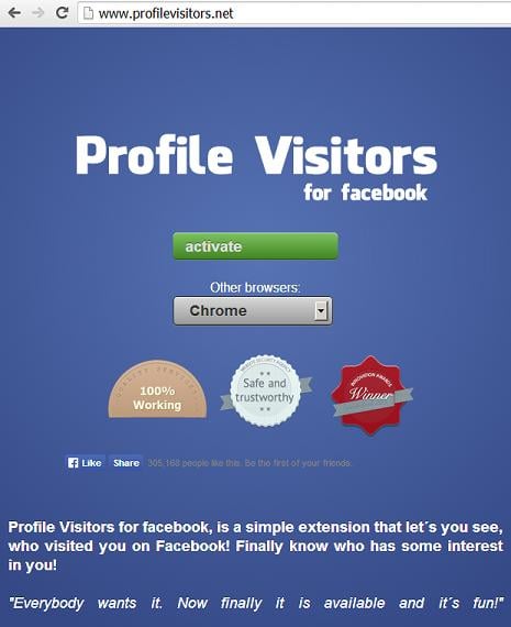 Fake "Profile Visitors for Facebook" Application and website www.profilevisitors .ne