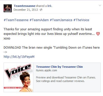 Fraudulent Tessanne Chin Facebook Page TeamTessanneLove