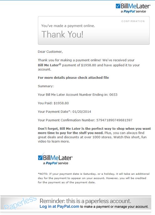 BillMeLater Virus Email Message