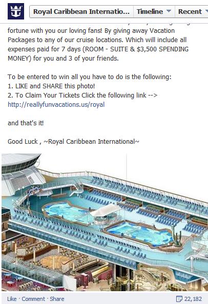 The Fake Facebook Post - Royal Caribbean International Giving Away Vacation Packages