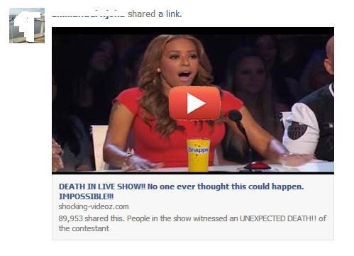 he Facebook Post of the ‘Death In Live Show’ Facebook Share Scam