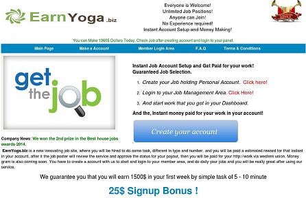 The Fake Internet Job Website - www.earnyoga.biz