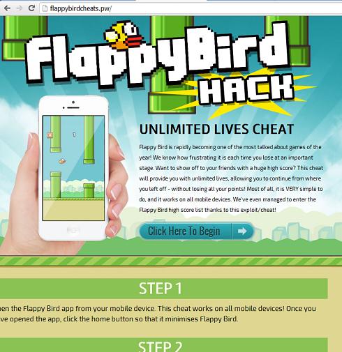 The Flappy Bird Cheat Survey Scam Website flappybirdcheats.pw