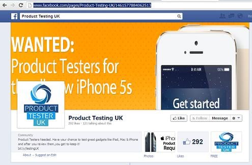 The Malicious Facebook Page: Product Testing UK