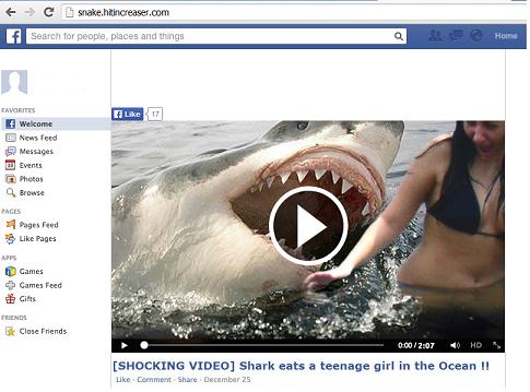 The Fake Facebook Website www.snake.hitincreaser.com - facebook video scam exploit