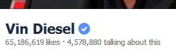 Vin Diesel Facebook page blue tick mark