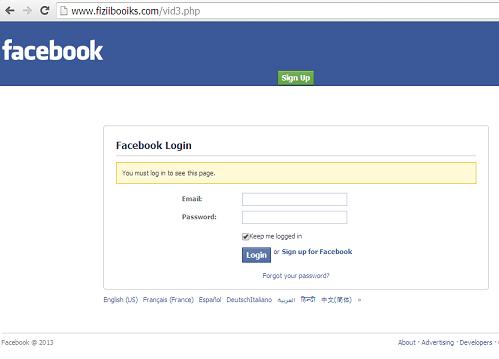 The Phishing Facebook Websites ww.Wovidz.com and www.fiziibooiks.com