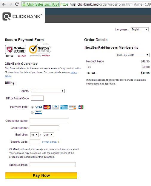 he NextGenPaidSurveys Clickbank Order Page