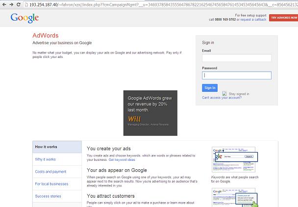 Fake Google Adwords Website