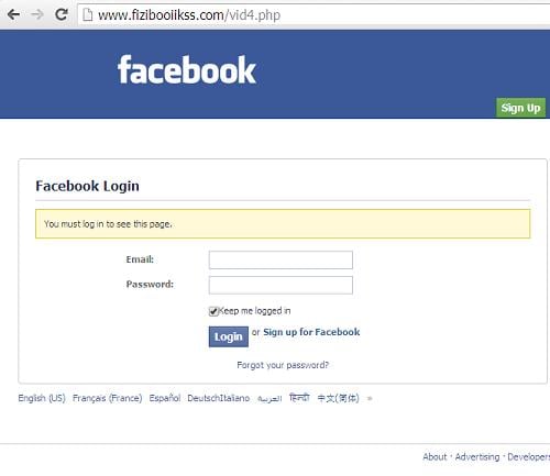 The Phishing Facebook Websites: www .Wavidz.com and www.fizibooiikss.com
