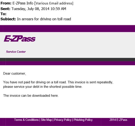 The Malicious E-ZPass Email Message