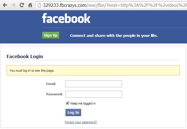 malicious and fake Facebook website: fbcrazys.com