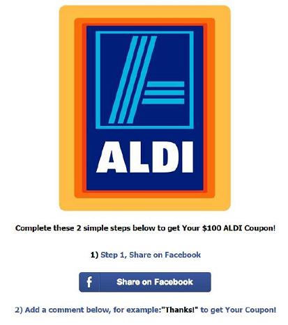 Fake Aldi Facebook website