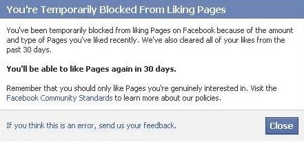 Youre Temporarily Blocked from Liking Pages