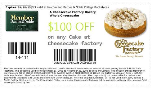 Fake $100 CHEESECAKE FACTORY Gift Coupon