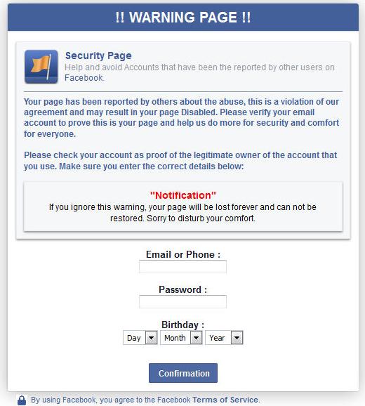 Facebook Security Phishing Scam