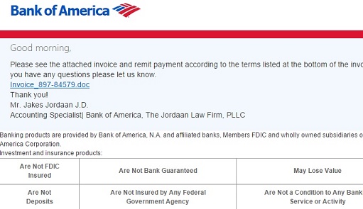 bank of america fake and malicious email