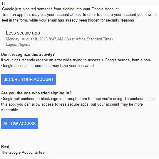 Blocked sign-in for security reasons