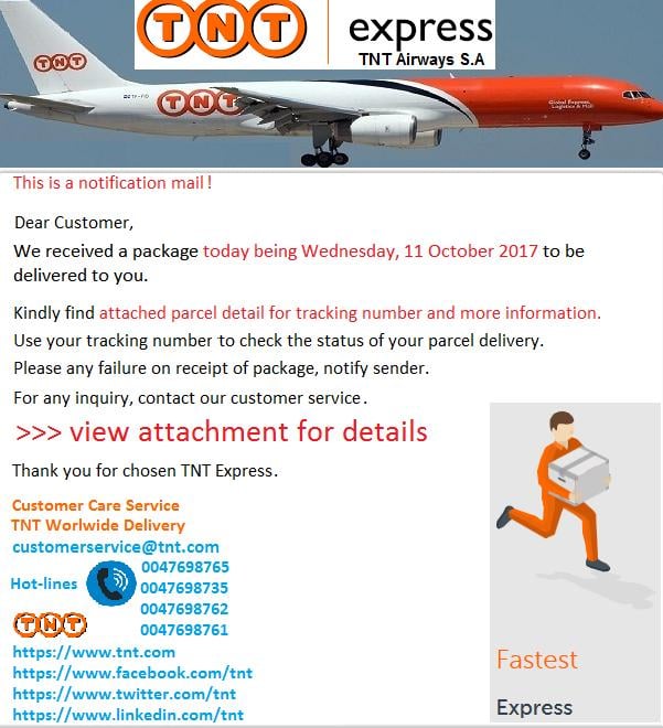 TNT Airways Express Worldwide Delivery" Malicious Emails