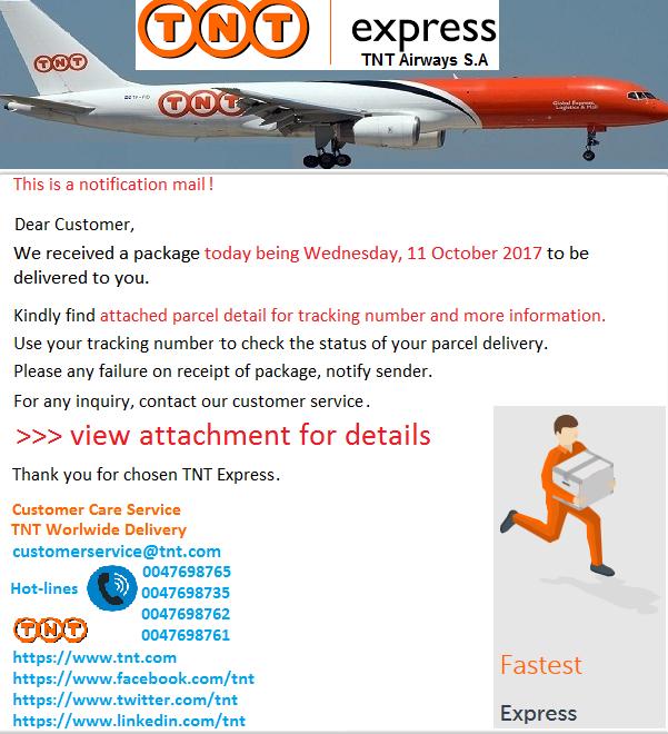 TNT Airways Express Worldwide Delivery" Malicious Emails