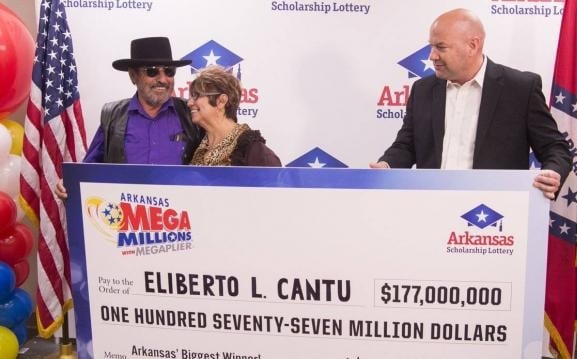 Mr. Eliberto Cantu, the 71-year-old construction worker from Abernathy who won the $177 million Arkansas lottery jackpot and wife anita