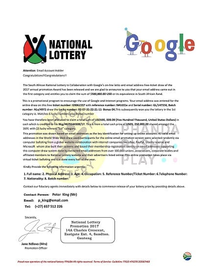 The South African National Lottery in Collaboration with Google Online Lotto