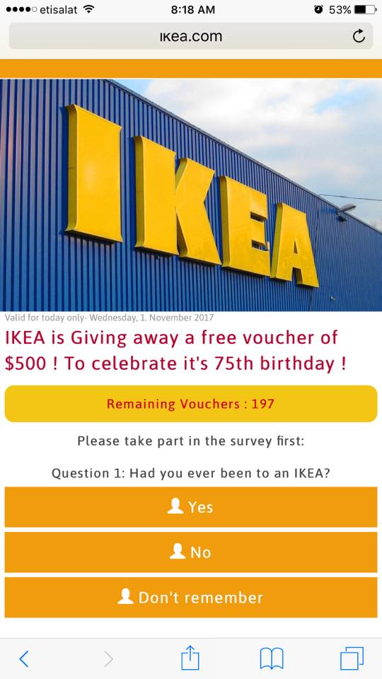 IKEA 75th Birthday Free $500 Voucher Scam