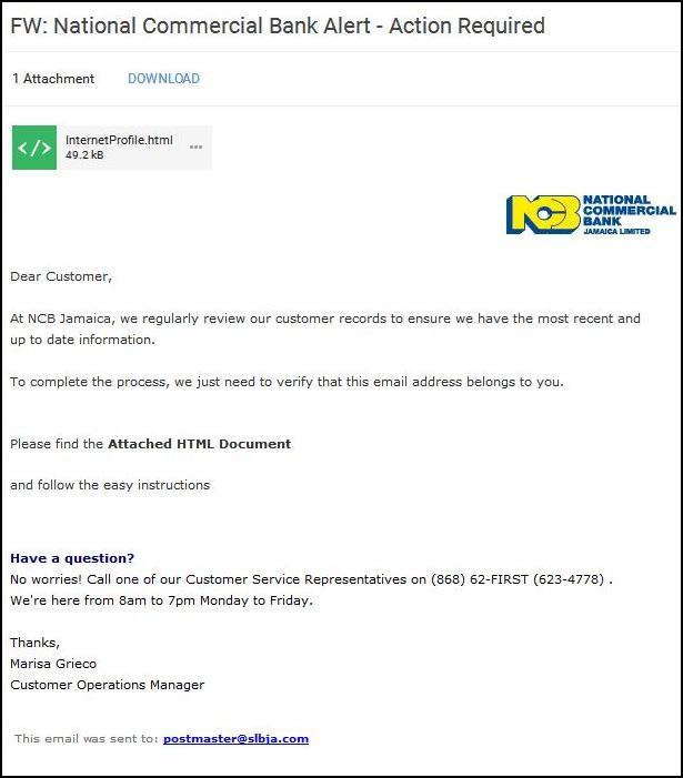 National Commercial Bank Malicious Email