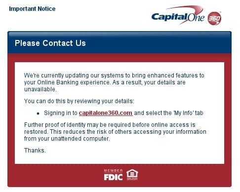 Capital One 360 Phishing Scam