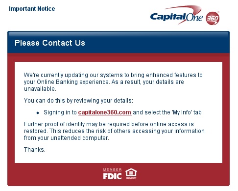 Capital One 360 Phishing Scam