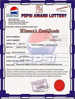 Pepsi Award Lottery Scam