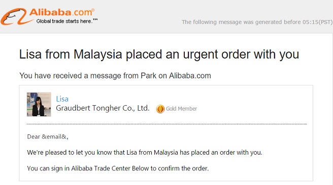 Alibaba Manage Your Orders Notification Phishing Scam