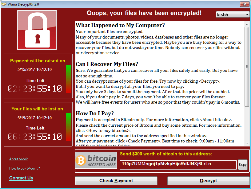  Wana Crypt0r or Wana DeCrypt0r Ransomware