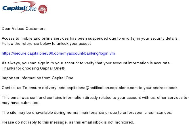 Capital One 360 Phishing Scam