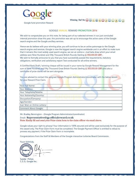 Google Annual Promotion Reward 2018 Scam