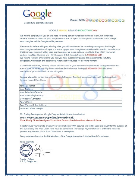 Google Annual Promotion Reward 2018 Scam