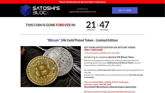 Satoshis Block 24k Gold Bitcoin Token Website
